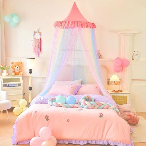 Baldaquin moustiquaire Princesse en dôme, tente de lit suspendue sans installation au plafond, été, Composition : 60 × 270 × 1250 cm, Couleur : rose clair (1/5)