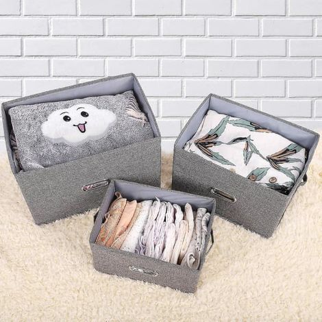 Paniers de rangement pliables en lin avec couvercles et poignées amovibles, bacs de rangement lavables en forme de cube avec couvercle (kaki, grand format)