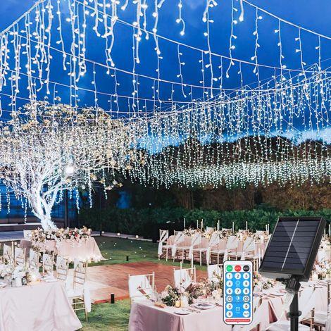 SWANEW Guirlanda Luminosa Solare Esterna LED Tendina Luminosa Decorazione Natalizia Impermeabile IP44 Bianco Freddo 15M 600LEDs (1/5)