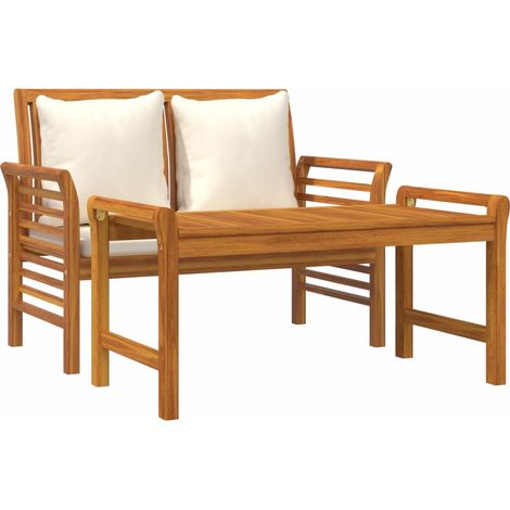 Set Divani Giardino 2 pz Cuscini Bianco Crema in Legno Massello vidaXL (1/4)