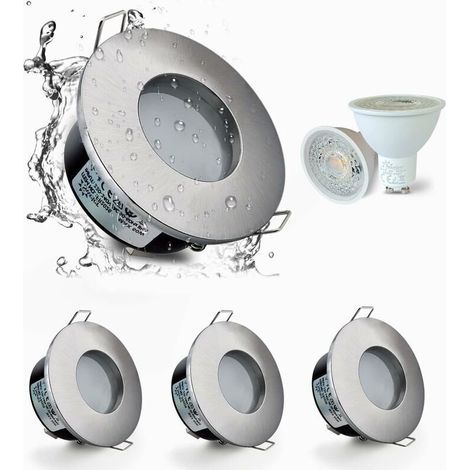 4er-Set wasserdichte LED-Einbaustrahler (IP65), 5 W, 3000 K warmweißes Licht, 68 mm Einbaudurchmesser, satiniertes Nickel-Finish – silbernes Lampengehäuse. DEBUNS (1/5)