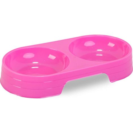 Ciotola doppia rosa per cani da 200 ml, realizzata in plastica sicura. (1/5)