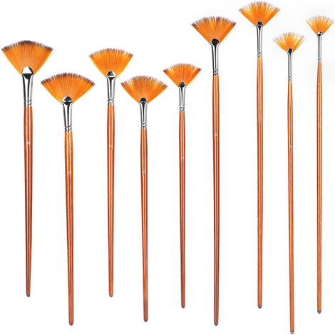 Ensemble de 9 pinceaux en nylon et laine, en forme d'éventail, pour aquarelle et acrylique. Outils pour les arts. (1/5)