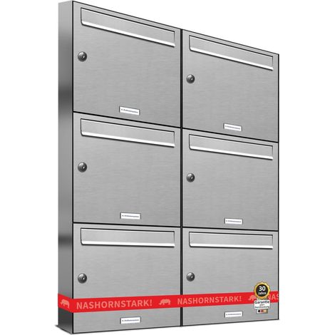 6er Edelstahl Briefkasten Anlage 6 Fach Wandbriefkasten Postkasten (1/5)