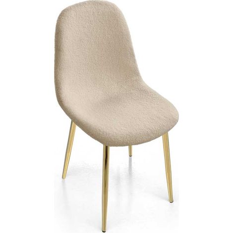 SEDIA IMBOTTITA TEDDY IN TESSUTO BEIGE CON GAMBE ORO 44X48X88 CM