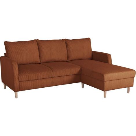 Canapé d'angle fixe - 3 places - CHIPY - Tissu Lincoln Terracotta - Pieds bois nature - 192 x 82 x 138 cm (1/5)