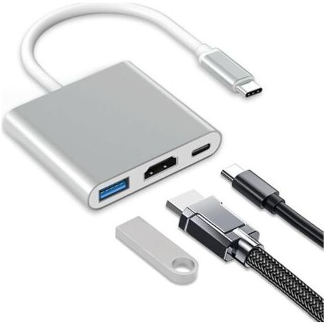 3-in-1 USB-C-HDMI-Adapter, Lightning-zu-HDMI-Kabel, HDMI-Kabel für TV-Adapter, USB-C-zu-HDMI, Multiport-Digital-AV mit 4K-HDMI, USB-A 3.0, 3-in-1 Plug-and-Play HDMI USB-C (1/5)