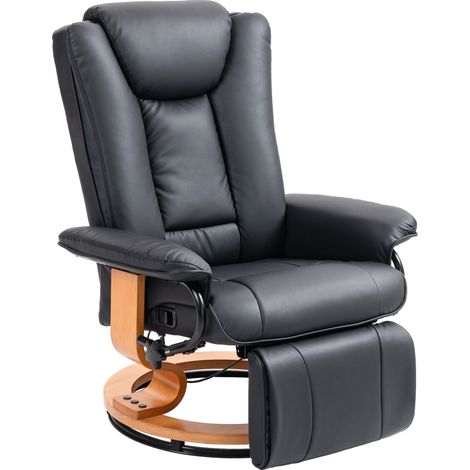 Fauteuil relax pivotant en simili cuir noir avec repose-pieds et fonction inclinable, capacité 150 kg (1/5)