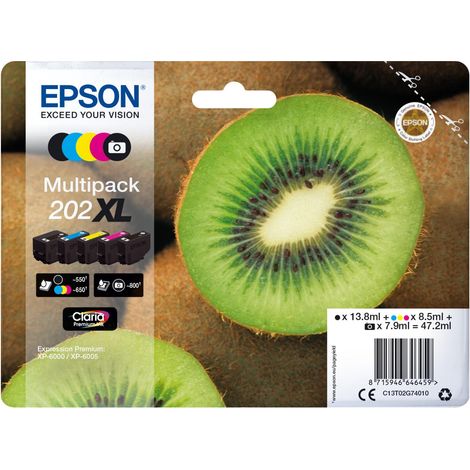 Epson Kiwi 202XL cartucho de tinta 1 pieza(s) Original Alto rendimiento (XL) Negro, Foto negro, Cian, Magenta, Amarillo