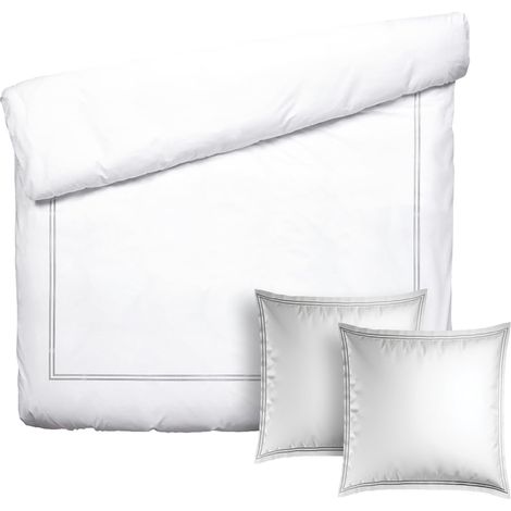 Parure de lit 3 pièces - Housse de Couette 240x220 + 2 taies 63x63 - Satin de Coton TC200 - Fermeture éclair - Silhouette - Gris/Blanc (1/5)
