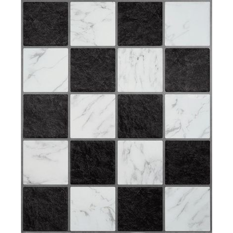 Sticker Adhésif Effet Marbre "Damier" 25x30cm Noir (1/5)