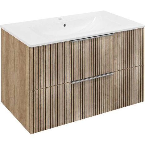 Sapho Cirasa - Mobiletto da lavabo 80x52x46 cm, 2 cassetti, rovere Alabama strip CR801-2322 (1/5)