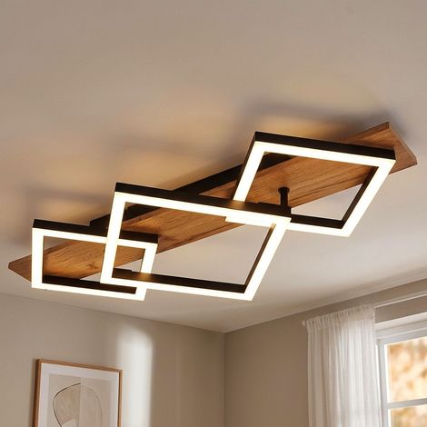 Plafoniera a LED nera, lampada da soffitto effetto legno, lampada da camera da letto angolare, L 61 cm (1/5)