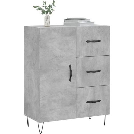 Buffet de Cuisine en Bois d'Ingénierie, Meuble Rangement Moderne avec Finition Béton Gris, 69.5 x 34 x 90 cm (1/5)