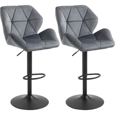 Deux tabourets bar velours cadre métallique pivot 360° hauteur réglable avec dossier (1/5)