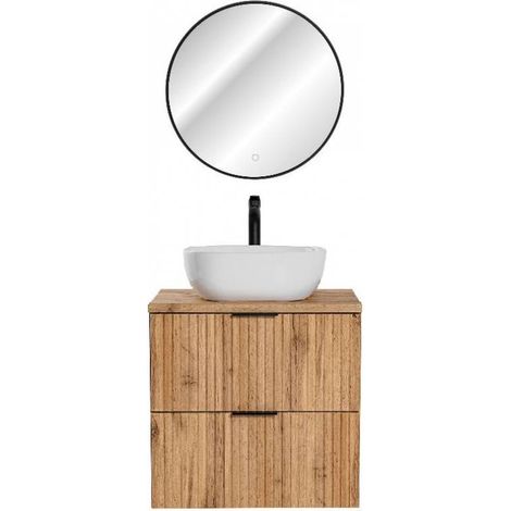 Ensemble meuble vasque à poser 60 cm en bois + miroir - Georgia Oak - Livraison gratuite
