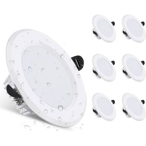Kit 6 spots à encastrer fixe LED 3000K 600lm IP44, Ensoleillé (1/5)