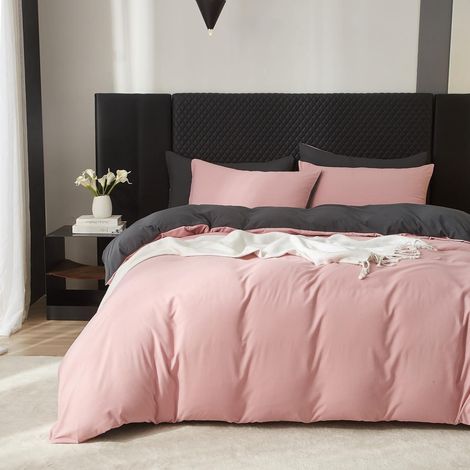 Housse de couette 200x220 cm Coton ÖKO-TEX Rose Anthracite 3 pièces