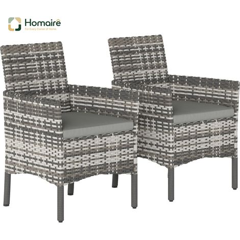 HOMAIRE 2ème Set de Chaises de Jardin en Polyrattan avec 2 Fauteuils, Coussinets Amovibles et Structure en Acier Gris
