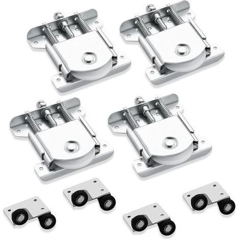 Lot de 4 roulettes galvanisées avec double ressort - Roulette de Coulissante, Roulettes silencieuses pour portes coulissantes et rails - Capacité de charge 80 kg (1/5)