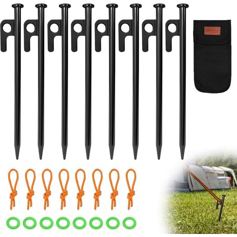 8 Piquets d'ancrage Résistants, en Acier Galvanisé Antirouille Robustes Piquets De Tente de Camping avec Crochet et Trou Sardine pour Tente de Fixation pour Trampoline Jardin Abri Balançoires (1/5)