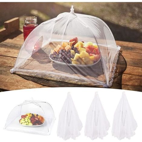 (Weiß) 4-teiliges, faltbares Lebensmittelabdeckungsset, insektensichere, schirmartige Netzabdeckung, Pop-up-Gartensalatabdeckung (1/4)
