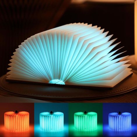 Lampe de livre en bois 14 cm, 12 couleurs LED, éclairage d'ambiance magnétique, lampe à piles pour décoration maison et bibliothèque (érable) (1/5)