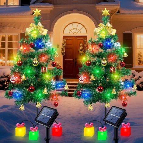 Lampe Solaire Exterieure Sapin de Noël 2 Pièces, Arbres de Noël avec Lumières de Coffret Cadeau, Lumière Solaire Jardin Étanche IP65, LED Décoration de Noël pour Cour Chemins Pelouse Terrasse (1/5)