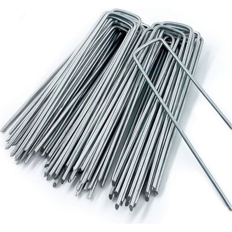 Piquet de fixation en tissu de paillis, 50 piquets de jardin en forme de U, pour bâche à mauvaises herbes, piquets de camping, Clôture de jardin, 150 mm de long, 20 mm de large, 3 mm de diamètre-Fei Y (1/2)