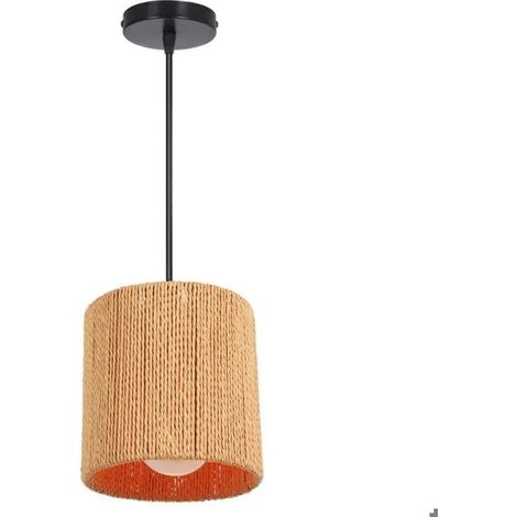 Rétro Suspension Luminaire Industriel en Rotin Lustre Vintage Style Boho Plafonnier Abat-jour Cage Arrondi pour Salon Chambre (1/5)