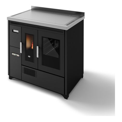 Stufa da cucina a pellet ventilata Eva Calor Enrica 9,3 kW Nero  