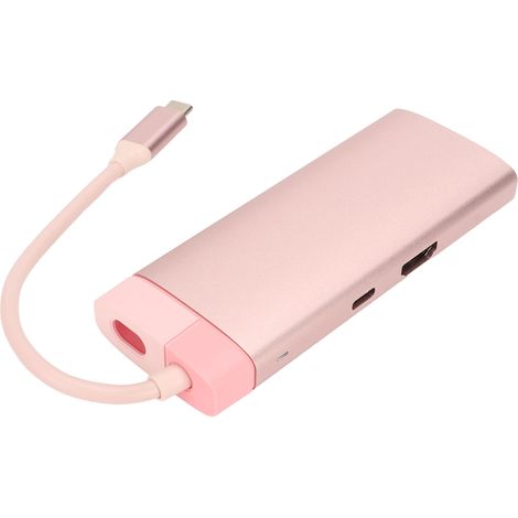 Station d'accueil USB-C 6 en 1 avec charge rapide PD, ports USB 3.0, HDMI et Ethernet RJ45 - Rose (1/5)
