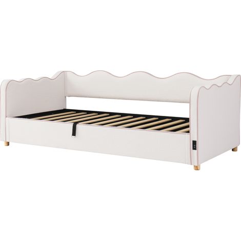 Lit de repos 90x200 cm Lit Coffre Hydraulique Lit Banquette Bouclette Beige avec Rangement et Port USB (1/5)