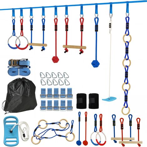 Ninja-Parcours-Set, 10 m lange Seilrutsche für Kinder bis 100 kg, mehrfarbig, einfache Montage