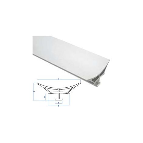 PROFILO RACCORDO IGIENICO RIGIDO CON LATERALI MORBIDI MAGNUM BIANCO- - mm. A=65 B=31,6 C=10,5 E=9,6 H=26 - barre mt.2 - 10 pezzi