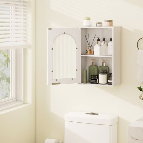 Armoire Murale de Salle de Bain avec Porte en Verre et Étagère Réglable Armoire Murale en Bois pour Salle de Bain 35 X 20 X 525 Cm Blanc (1/2)