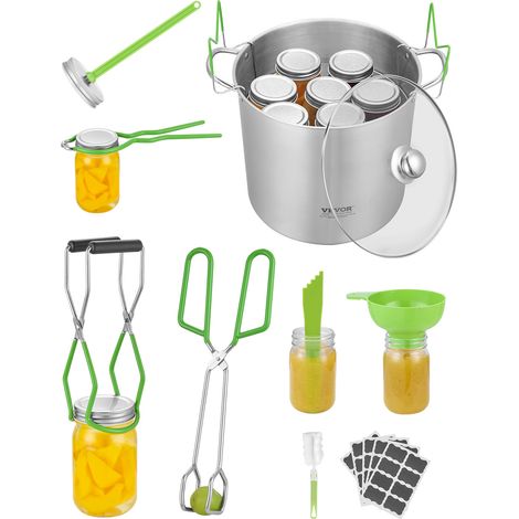 VEVOR Einmachzubehör Starter-Kit 9-teiliges Einmachwerkzeug-Set (Topf, Edelstahlregal, Glasdeckel, PP-Trichter, Zange, Glasheber, Schraubenschlüssel, magnetischer Deckelheber, Seifenblasenaufsatz) (1/5)