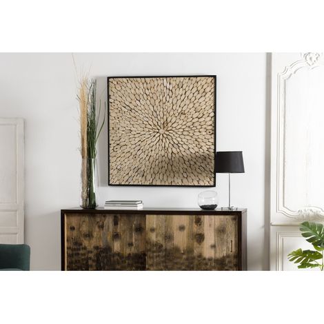SAM - Décoration murale carrée 100x100cm bois branches Teck nature (1/4)