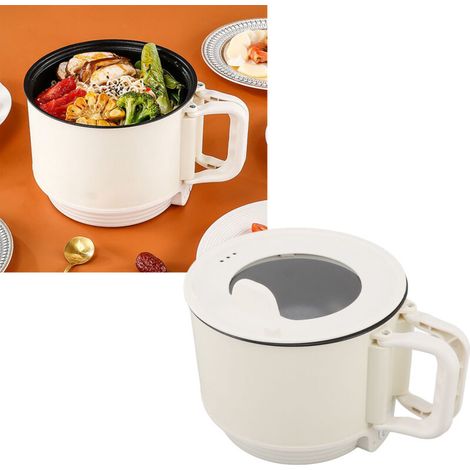Casserole électrique 1.8L 600W 2 vitesses portable avec poignée antiadhésive pour pasta soupe steak œufs flocons d'avoine blanc EU Plug 220V
