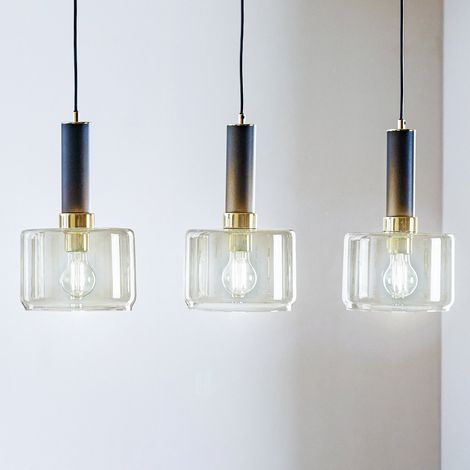 Suspension noir-or 77 cm 3 verres fumés E27 Vanes Jupiter (1/2)