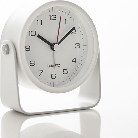 Réveil analogique minimaliste moderne, cadre en métal, réveil de bureau silencieux, sans tic-tac, alimenté par piles, réveil de chevet (blanc). (1/5)
