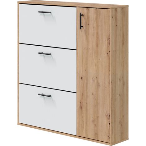 Mueble Zapatero Recibidor 4 Puertas Estilo Nórdico Capacidad 24 Pares Roble Nodi y Blanco Artik 80x178x25 cm (1/5)