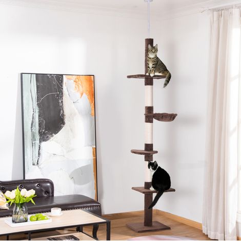 Verstellbarer Katzenbaum 230–260 cm, 5 Ebenen, Sisalstämme, braun HAVRYA (1/5)