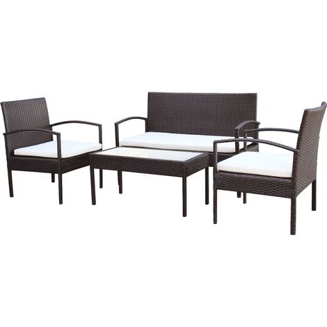 Mobili da giardino mobili da esterno Set di mobili da 4 pezzi con cuscini in resina intrecciata marrone 020016193