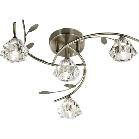 Searchlight Sierra - Plafonnier semi-encastré à 4 bras à 4 bras, laiton et verre antiques, G9 (1/4)