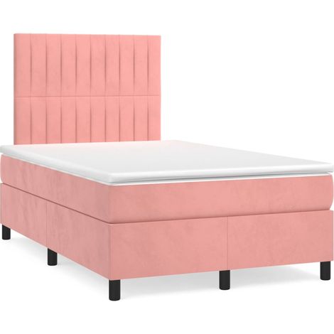 Lit double Lit adulte Sommier à lattes de lit avec matelas Rose 120x200 cm Velours