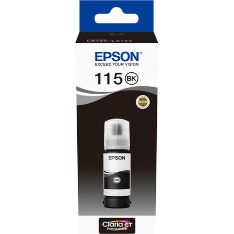 Bouteille de recharge d'encre noire pour imprimante Epson EcoTank 115 (C13T07C14A).