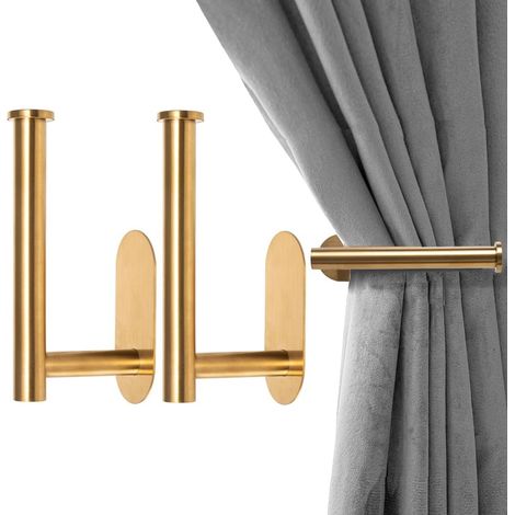 2-teiliges Set aus selbstklebenden Gardinenbefestigungen, bohrfreier Metall-Gardinenaufroller und -Aufhänger, Aufbewahrung ohne Bohren (1/5)
