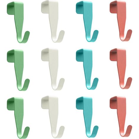 Lot de 12 petits crochets de porte de couleur pour accrocher sur une armoire de cuisine, chambre à coucher, salle de bain, armoire – Rose, blanc, bleu, vert (1/5)
