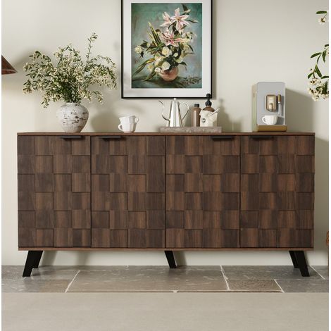 Credenza 160.5x35.5x78 cm, 4 ante, ripiani regolabili, motivo geometrico, legno, colore wood (1/5)